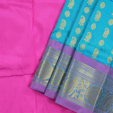 Hayagrivas Sky Blue Pattu Pavadai with Rani Pink contrast KBE1147I1-2 ...