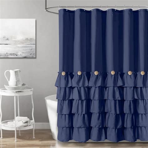 Amazon.com: Seasonwood Navy Blue Shower Curtain for Bathroom Ruffle ...