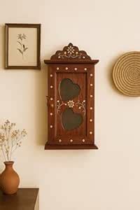 VANMAYA Sheesham Wood Wall Mounted Key Holder with Glass Door, 6 Hook ...