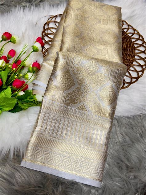 Bollywood Style Silver Soft Tissue Silk Saree With Resonant Blouse Pie ...