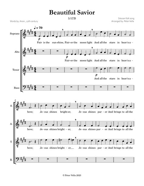 Beautiful Savior (arr. Peter Vella) by Silesian Folk Song Sheet Music ...