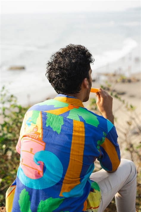 Surfing in Goa Organic Cotton Beach Shirt (Blue) | Siesta o'Clock