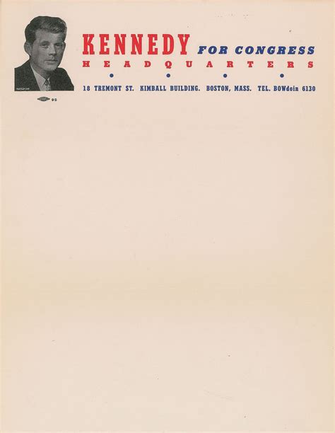 John F. Kennedy Congressional Campaign Letterhead