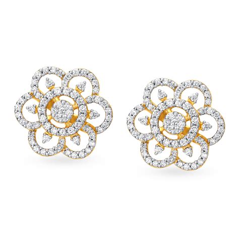 Magnificent 18 Karat Yellow Gold And Diamond Floral Studs