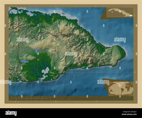 Guantanamo, province of Cuba. Colored elevation map with lakes and ...