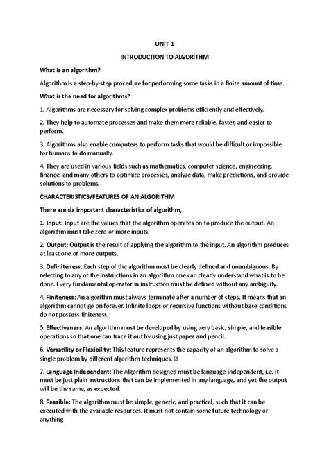 UNIT 1 - BCA V sem, BNU Notes - UNIT 1 INTRODUCTION TO ALGORITHM What ...