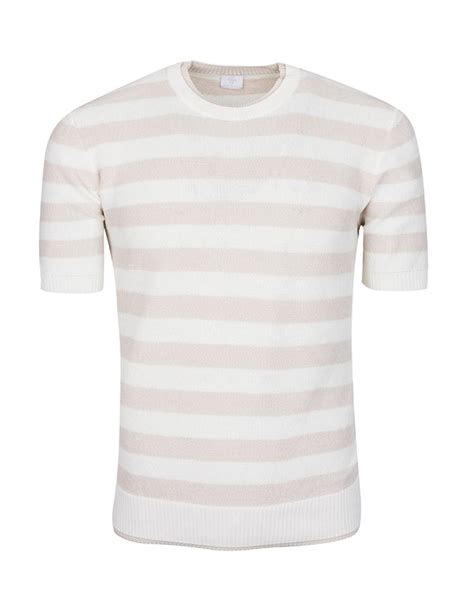 ELEVENTY Platinum Short-sleeved Knitted Crew-neck Striped Cotton Sweater