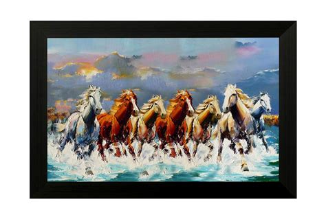 SAF paintings UV Textured 7 Running Horses Vastu Framed Painting (35 cm ...