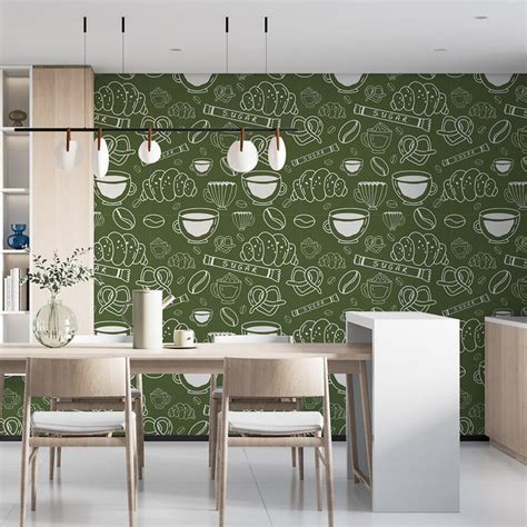 Cafeteria Self Adhesive kitchen wallpaper in green color – Paper Plane ...