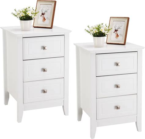 Amazon.com: Bonnlo Upgraded White Night Stands for Bedrooms Set of 2 ...