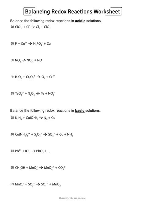 Free Printable Balancing Redox Reactions Worksheets - Worksheets Library