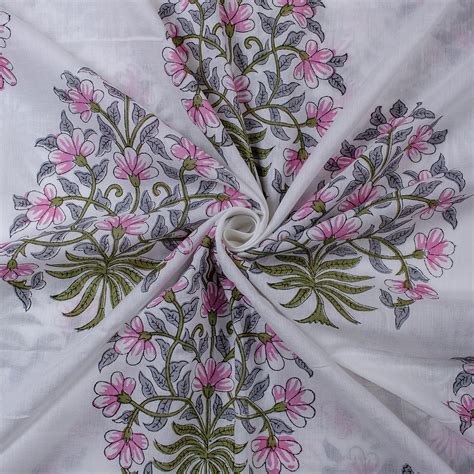 Buy Soft Hand Floral Pure Cotton Block Print Fabric Online