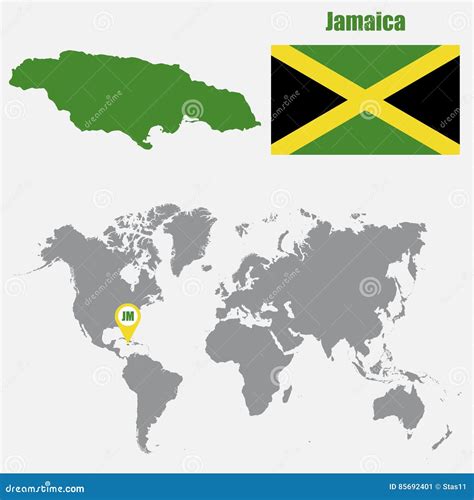 Jamaica Map on a World Map with Flag and Map Pointer. Vector Illustration Stock Vector ...