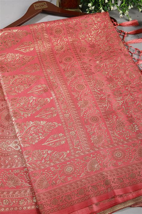 Dark Coral Colour South Silk Heavy Woven Saree – Meena Bazaar Shop