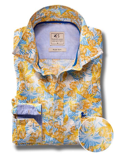 Bellingham Yellow Printed Full Sleeve Tailored Fit Casual Cotton Shirt ...