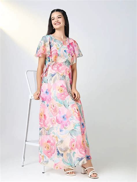 Shop Women's Embellished Pink Floral Fit and Flare Dress| Showoffff