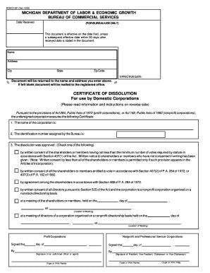 Michigan Certificate of Dissolution - Blank Fillable Template | Fill ...