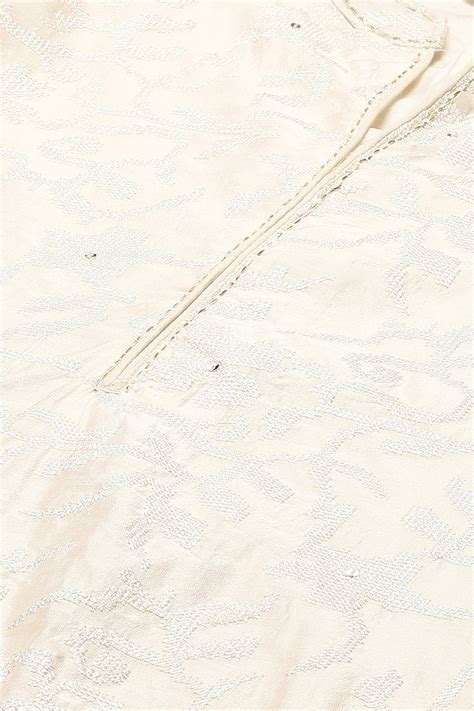 Off White Cotton Blend Layered Kurta Churidar Suit Set