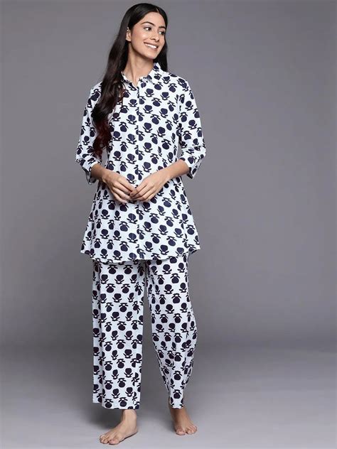 Buy White Printed Cotton Night Suit Online at Rs.739 | Libas