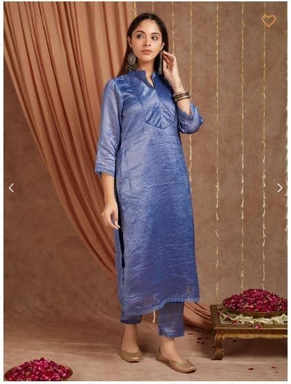 Banarsi Shimmer Kurta Set - Blue – Charkha Tales
