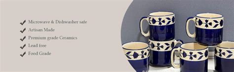 Praahi Lifestyle Tea Cups Set of 6 - Ceramic (220ml) Blue Pottery ...