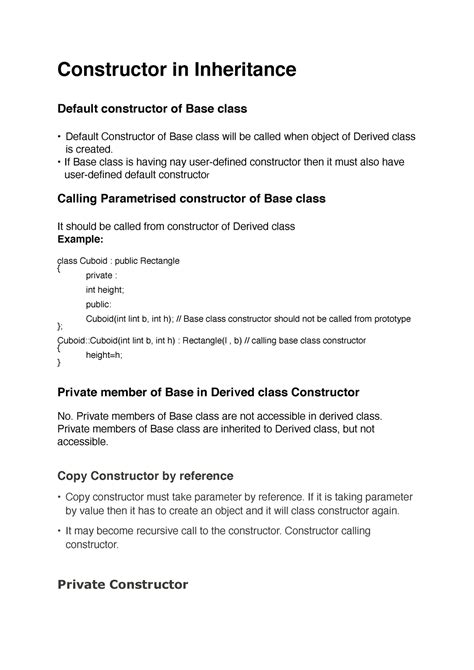 195 - Summary computer science - Constructor in Inheritance Default ...