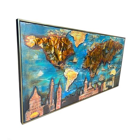Golden World Skylines 100% Hand Painted Wall Painting (With Golden Out ...
