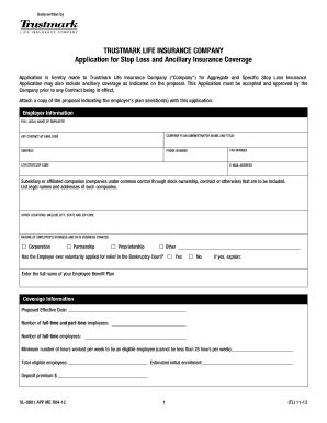 Fillable Online TRUSTMARK LIFE INSURANCE COMPANY Application for Stop ...