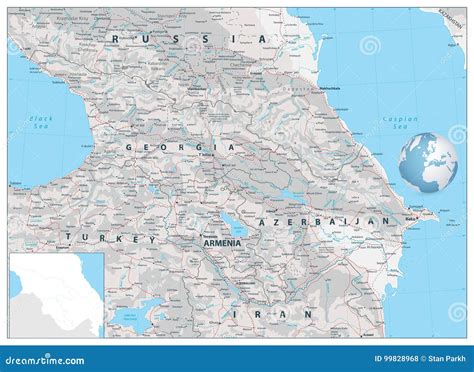 Caucasus Physical Map. White and Grey Stock Vector - Illustration of armenia, graphic: 99828968