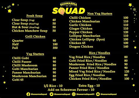 Menu at Shawarma squad, Chennai, Razaak Garden main road