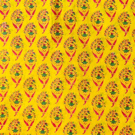 Pure Cotton Doby Dabu Discharge Yellow With Flower Hand Block Print Fa ...