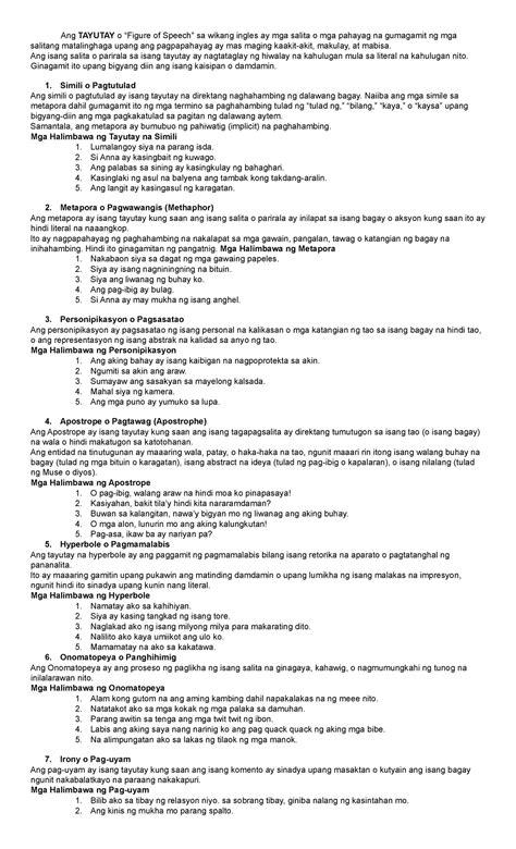 Tayutay - N/A - Ang TAYUTAY o “Figure of Speech” sa wikang ingles ay ...