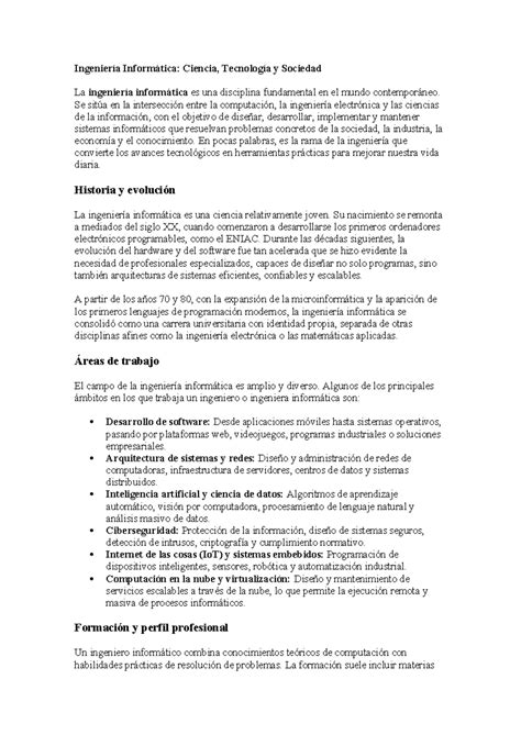 Ingeniería Informática: Ciencia, Tecnología y Sociedad - Resumen - Studocu