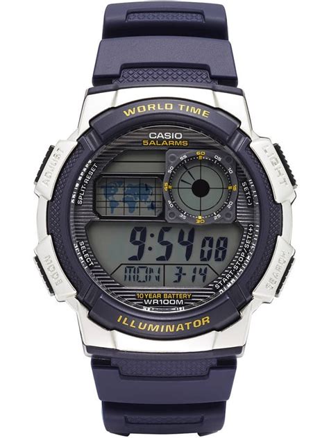 Buy Casio Men's World Time Digital Sport Watch, Blue/Silver AE1000W-2AV ...