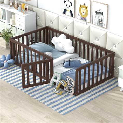 Amazon.com: Harper & Bright Designs Twin Size Floor Bed with Rails ...