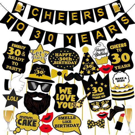 Party Propz 30th Birthday Combo - 30Pcs with Banner & Photo Booth ...