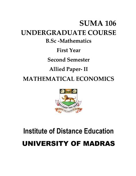 Mathematical Economics - SUMA 106 UNDERGRADUATE COURSE B -Mathematics ...