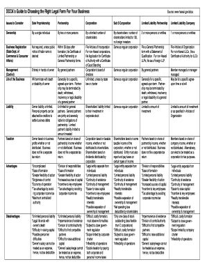 Fillable Online DCCA s Guide to Choosing the Right Legal Form For Your ...