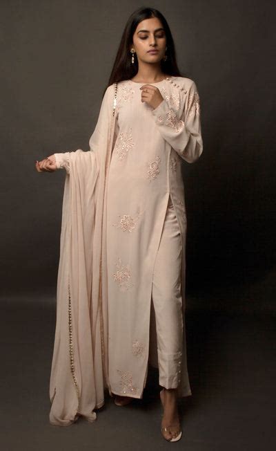 Dusty Rose Side Slit Fully Embroidered Suit Set - Jasmine Bains