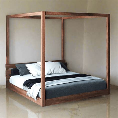 Floor 4 poster bed - solid teak wood | Buy Online in India | TimberCraft