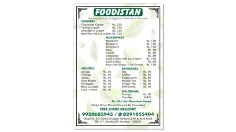 Menu at Foodistan, Mumbai, Crystal shppers paradise mall