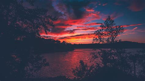 Download wallpaper 2048x1152 lanier, lake, sunset, trees ultrawide ...