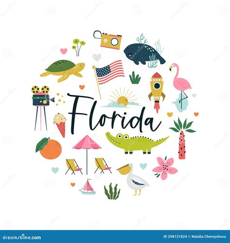 Colorful Composition, Circle Design With Famous Symbols, Animals Of ...