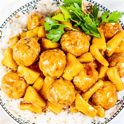 Baked Teriyaki Chicken Meatballs With Pineapple Chunks