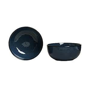 Caffeine Ceramic Handmade Blue Metallic Soup Bowl with Spoon (Set of 2 ...
