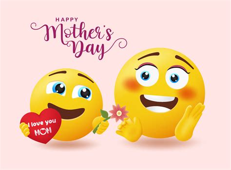 Emojis mother's day greeting vector design. Happy mothers day text with ...