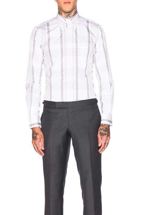Thom Browne Large Plaid Poplin Shirt in Light Grey | FWRD