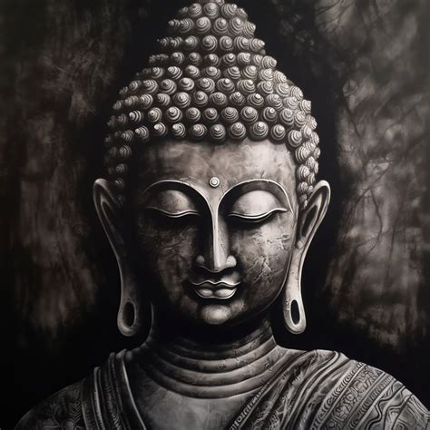 A Stunning Gautam Buddha Charcoal Sketch Print on a Bold Black Backgro