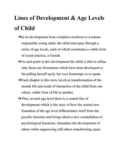 Age Levels of Child and Lines of Development - Lines of Development ...