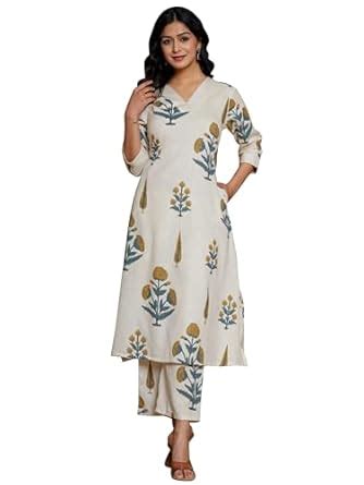 Buy INDO ERA Women's A-Line Pure Cotton Floral Printed Kurta & Palazzo ...